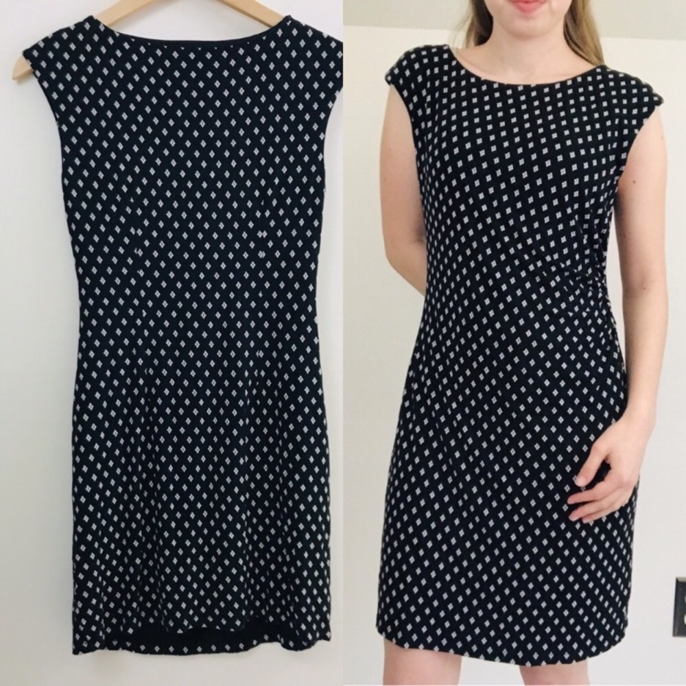 LOFT Black Diamond-Print Cap-Sleeve Dress